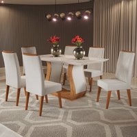 Mesa de Jantar 6 Lugares Taina com Vidro Mel/Marfim/Off White - Viero Móveis