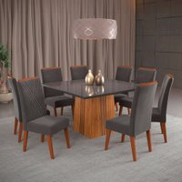 Mesa de Jantar 8 Lugares Daniela com Vidro Mel/Cinza/Grafite - Viero Móveis