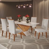 Mesa de Jantar 6 Lugares Stela com Vidro Mel/Marfim/Off White - Viero Móveis