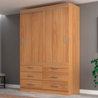 Guarda-Roupa Solteiro Veneza 2 Portas 6 Gavetas Cinamomo - Evidência Móveis