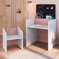 Mesa Infantil Le Petit com Cadeira e Lousa Branco/Rosa - Completa Móveis