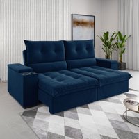 Sofá 4 Lugares Santiago Retrátil e Reclinável Azul - Viero Móveis