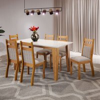 Mesa de Jantar 6 Lugares Beach com Vidro Mel/Perola/Off White - Viero Móveis
