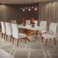 Mesa de Jantar 8 Lugares Easy com Vidro Mel/Marfim/Off White - Viero Móveis