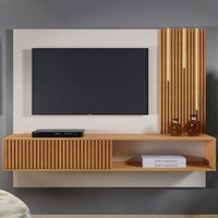 Painel para TV Até 75 Polegadas Dortmund com Led 1 Porta Off White/Naturalle - Panorama Móveis