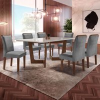 Mesa de Jantar 6 Lugares Itália com Vidro Chocolate/Off White/Cinza - Panorama Móveis