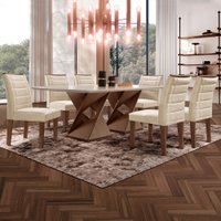 Mesa de Jantar 6 Lugares Espanha com Vidro Chocolate/Off White/Bege - Panorama Móveis Mesa de Jantar 6 Lugares Espanha com Vidro Chocolate/Off White/Bege - Panorama Móveis
