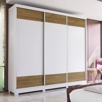 Guarda-Roupa Casal 100% MDF Kappesberg c/Pés 3 Portas de Correr 6 Gavetas Branco/Nogueira