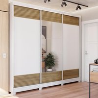 Guarda-Roupa Casal 100% MDF Kappesberg c/Pés e 3 Espelhos 3 Portas de Correr 6 Gavetas Branco/Nogueira