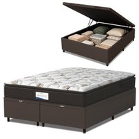Cama Box Baú Colchão Casal Queen Probel Molas Ensacadas Granville Pillow Top 158x198x69cm Marrom / Branco