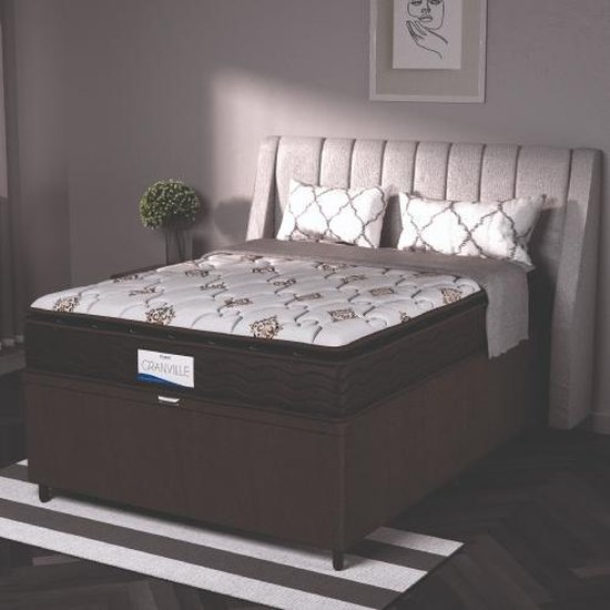 Cama Box Baú Colchão Casal Probel Molas Ensacadas Granville Pillow Top 138x188x69cm Marrom / Branco