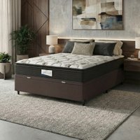 Cama Box Baú Colchão Casal Probel Molas Ensacadas Granville Pillow Top 138x188x69cm Marrom / Branco