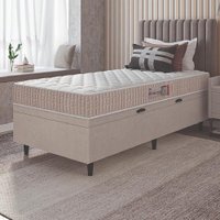 Cama Box Baú Colchão Solteiro Espuma D33 New Millenium 88x188x60cm Branco / Bege Hellen - Suporta até 120kg por Pessoa