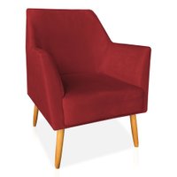 Poltrona Decorativa Julia Veludo Vermelho Pés Palito Castanho - Pallazio