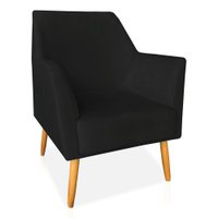 Poltrona Decorativa Julia Veludo Preto Pés Palito Castanho - Pallazio