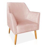 Poltrona Decorativa Julia Veludo Rosa Bebê Pés Palito Castanho - Pallazio