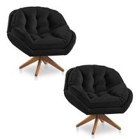 Kit 02 Poltronas Chicago Giratória Veludo Preto Base de Madeira - Pallazio
