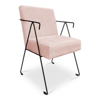 Poltrona Decorativa Taina Suede Rosa Bebê Base Metálica Industrial Preto - Pallazio