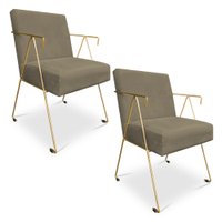 Kit 02 Poltronas Decorativa Taina Suede Marrom Rato Base Metálica Industrial Dourado - Pallazio