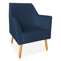 Poltrona Decorativa Julia Veludo Azul Marinho Pés Palito Castanho - Pallazio