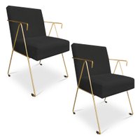 Kit 02 Poltronas Decorativa Taina Suede Preto Base Metálica Industrial Dourado - Pallazio