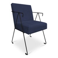 Poltrona Decorativa Taina Suede Azul Marinho Base Metálica Industrial Preto - Pallazio