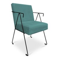 Poltrona Decorativa Taina Suede Azul Turquesa Base Metálica Industrial Preto - Pallazio