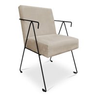 Poltrona Decorativa Taina Suede Bege Base Metálica Industrial Preto - Pallazio