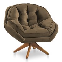 Poltrona Califórnia Giratória Veludo Cappuccino Base de Madeira - Pallazio