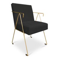 Poltrona Decorativa Taina Suede Preto Base Metálica Industrial Dourado - Pallazio