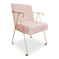 Poltrona Decorativa Taina Suede Rosa Bebê Base Metálica Industrial Dourado - Pallazio