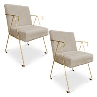 Kit 02 Poltronas Decorativa Taina Suede Bege Base Metálica Industrial Dourado - Pallazio