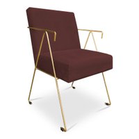 Poltrona Decorativa Taina Suede Marsala Base Metálica Industrial Dourado - Pallazio