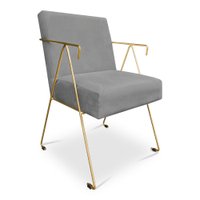 Poltrona Decorativa Taina Suede Grafite Base Metálica Industrial Dourado - Pallazio