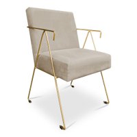 Poltrona Decorativa Taina Suede Bege Base Metálica Industrial Dourado - Pallazio