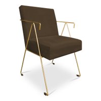 Poltrona Decorativa Taina Suede Marrom Base Metálica Industrial Dourado - Pallazio