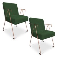 Kit 02 Poltronas Decorativa Taina Suede Verde Base Metálica Industrial Cobre - Pallazio
