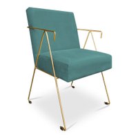 Poltrona Decorativa Taina Suede Azul Turquesa Base Metálica Industrial Dourado - Pallazio
