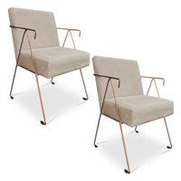 Kit 02 Poltronas Decorativa Taina Suede Bege Base Metálica Industrial Cobre - Pallazio