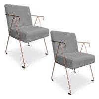 Kit 02 Poltronas Decorativa Taina Suede Grafite Base Metálica Industrial Cobre - Pallazio