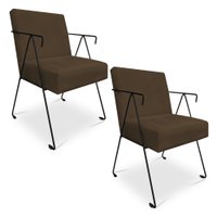 Kit 02 Poltronas Decorativa Taina Suede Marrom Base Metálica Industrial Preto - Pallazio
