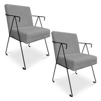 Kit 02 Poltronas Decorativa Taina Suede Grafite Base Metálica Industrial Preto - Pallazio