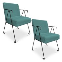 Kit 02 Poltronas Decorativa Taina Suede Azul Turquesa Base Metálica Industrial Preto - Pallazio