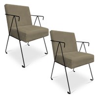 Kit 02 Poltronas Decorativa Taina Suede Marrom Rato Base Metálica Industrial Preto - Pallazio