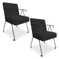 Kit 02 Poltronas Decorativa Taina Suede Preto Base Metálica Industrial Preto - Pallazio