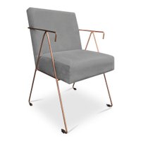 Poltrona Decorativa Taina Suede Grafite Base Metálica Industrial Cobre - Pallazio