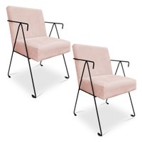 Kit 02 Poltronas Decorativa Taina Suede Rosa Bebê Base Metálica Industrial Preto - Pallazio