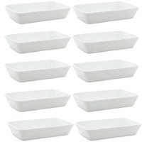 Kit 10 Travessas de Porcelana Lines para Restaurante Buffet Retangular Servir Branca
