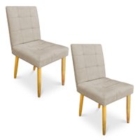 Kit 02 Cadeiras de Jantar Bia Suede Bege Pés Palito Castanho - Pallazio
