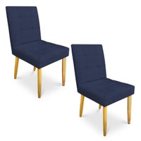 Kit 02 Cadeiras de Jantar Bia Suede Azul Marinho Pés Palito Castanho - Pallazio